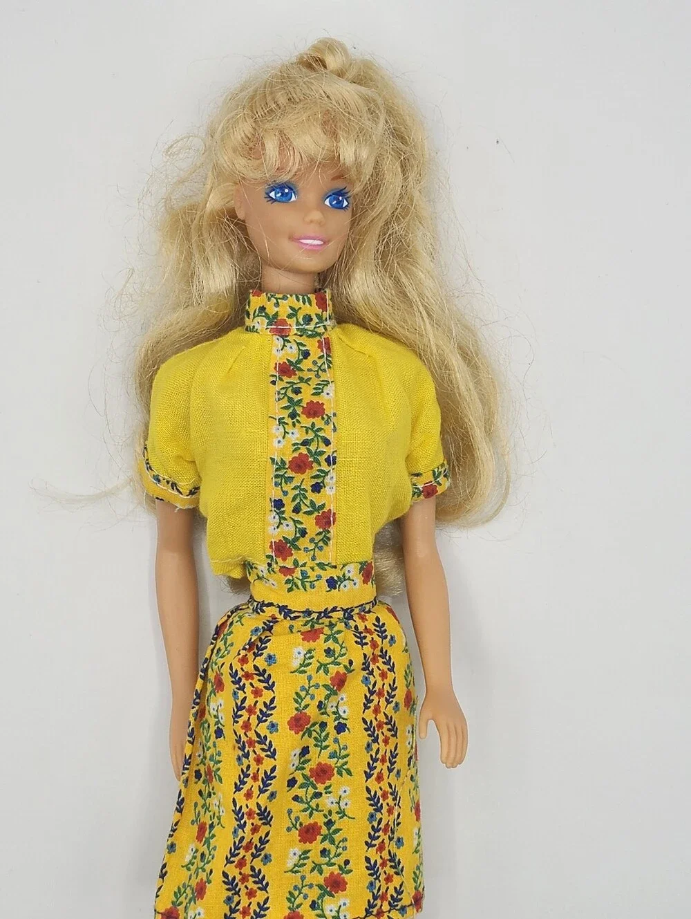 Vintage Barbie Twist N Turn Body Yellow Floral Outfit